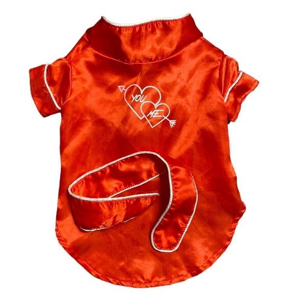 Red Hearts Satin Dog Robe Valentine's Day - Picture 2 of 5